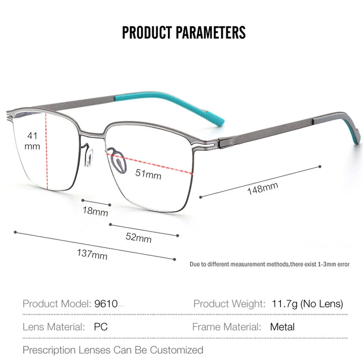 Muzz Unisex Full Rim Square Titanium Ultem Eyeglasses M9610 Full Rim Muzz   