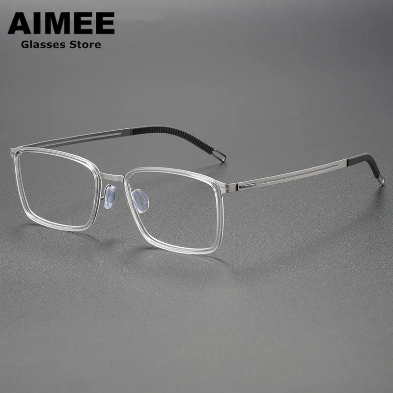 Aimee Unisex Full Rim Square Screwless Titanium Acetate Eyeglasses 8203 Full Rim Aimee Transparent-Grey  