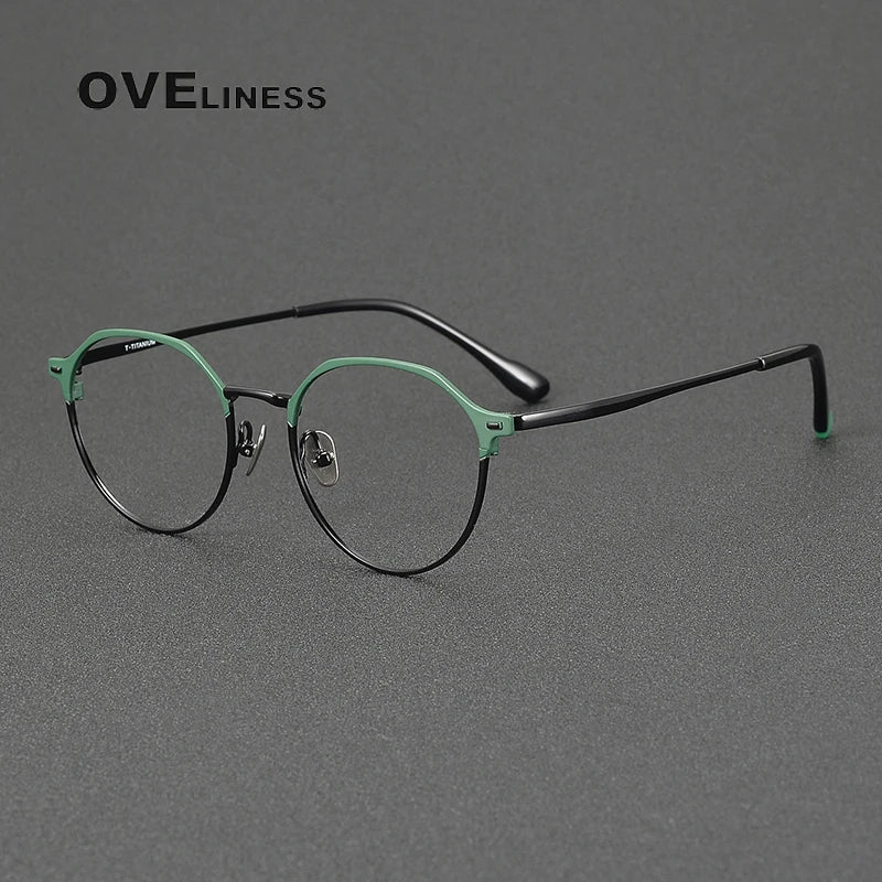 Oveliness Women's Full Rim Round Oval Titanium Eyeglasses 43100 Full Rim Oveliness green black