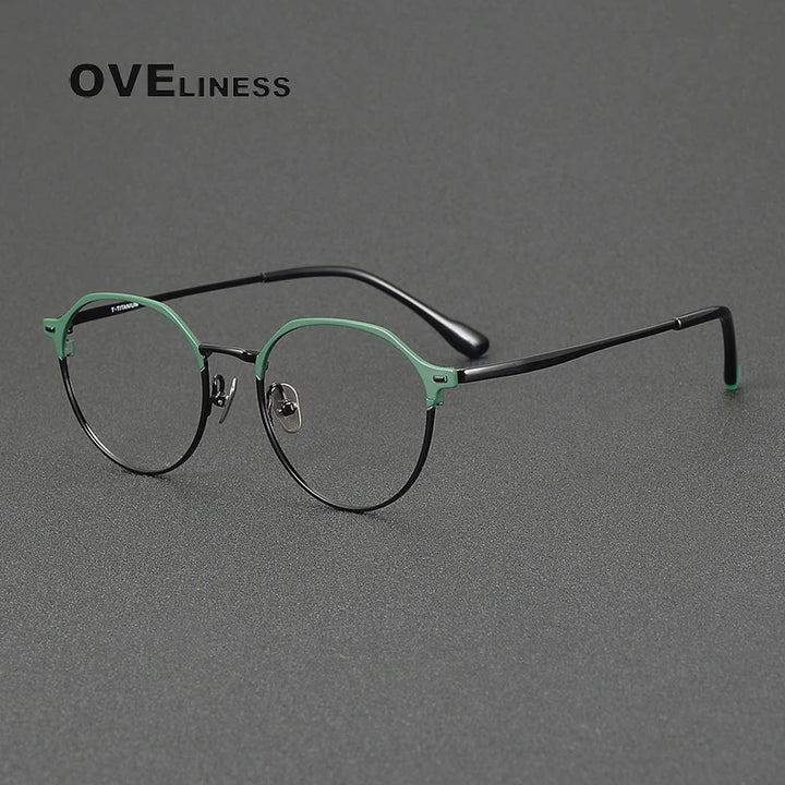 Oveliness Women's Full Rim Round Oval Titanium Eyeglasses 43100 Full Rim Oveliness green black