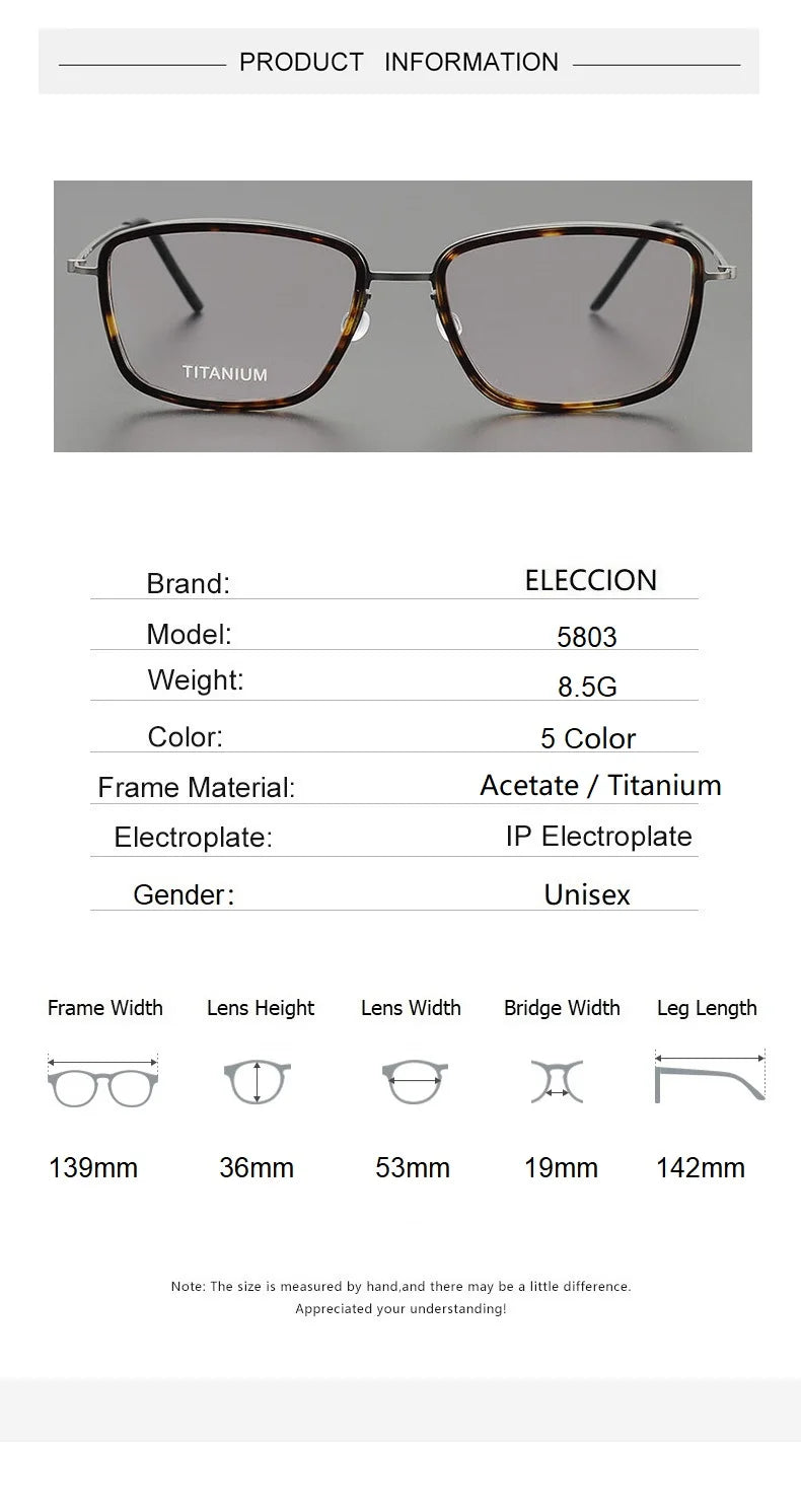 Eleccion Unisex Full Rim Square Acetate Titanium Eyeglasses 5803