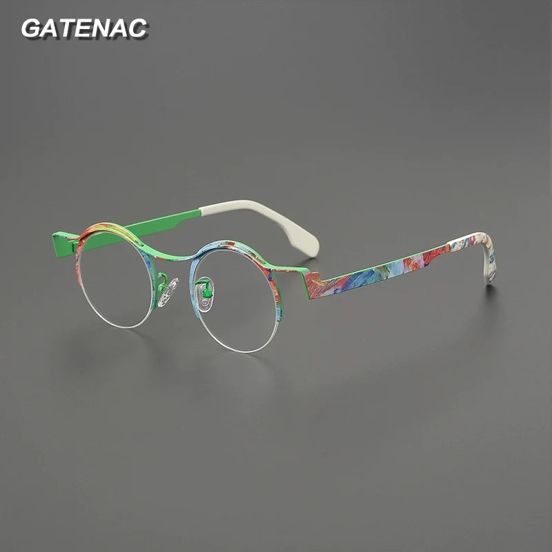 Gatenac Women's Semi Rim Brow Line Round Titanium Eyeglasses G85837