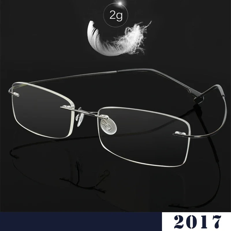Handoer Unisex Rimless Square Titanium Prescription Eyeglasses 861