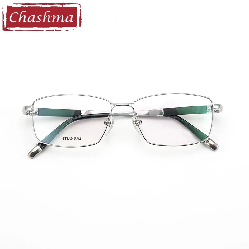 Chashma Ochki Men's Full Rim Square Titanium Eyeglasses 27448 Full Rim Chashma Ochki Silver  