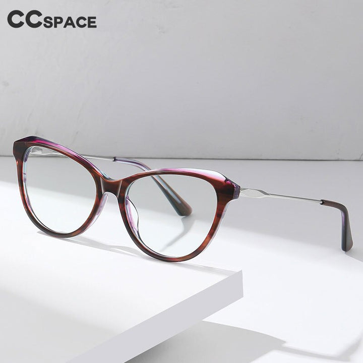 CCSpace Women's Full Rim Square Cat Eye Spring Hinge Acetate Alloy Eyeglasses 56243 Full Rim CCspace   