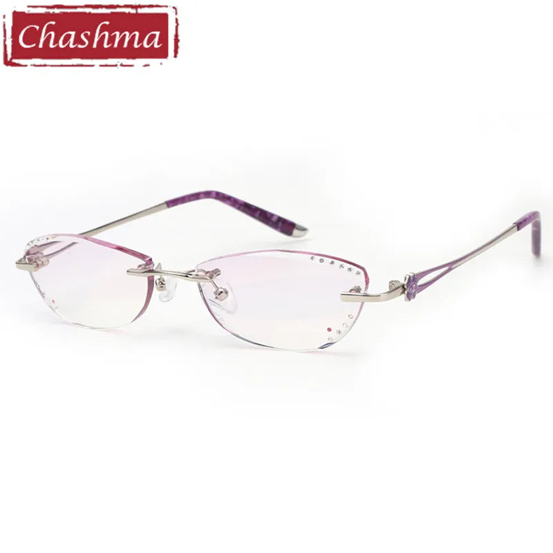 Chashma Women's Rimless Cat Eye Oval Titanium Alloy Eyeglasses 58061 Rimless Chashma Silver Purple  