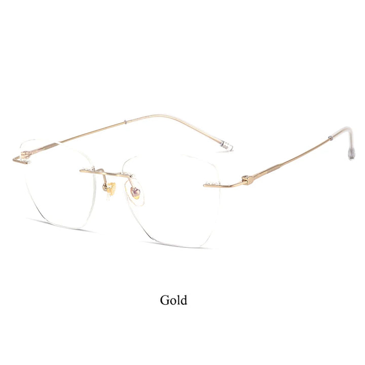 Bclear Women's Rimless Polygon Square Titanium Eyeglasses 46019 Rimless Bclear Gold