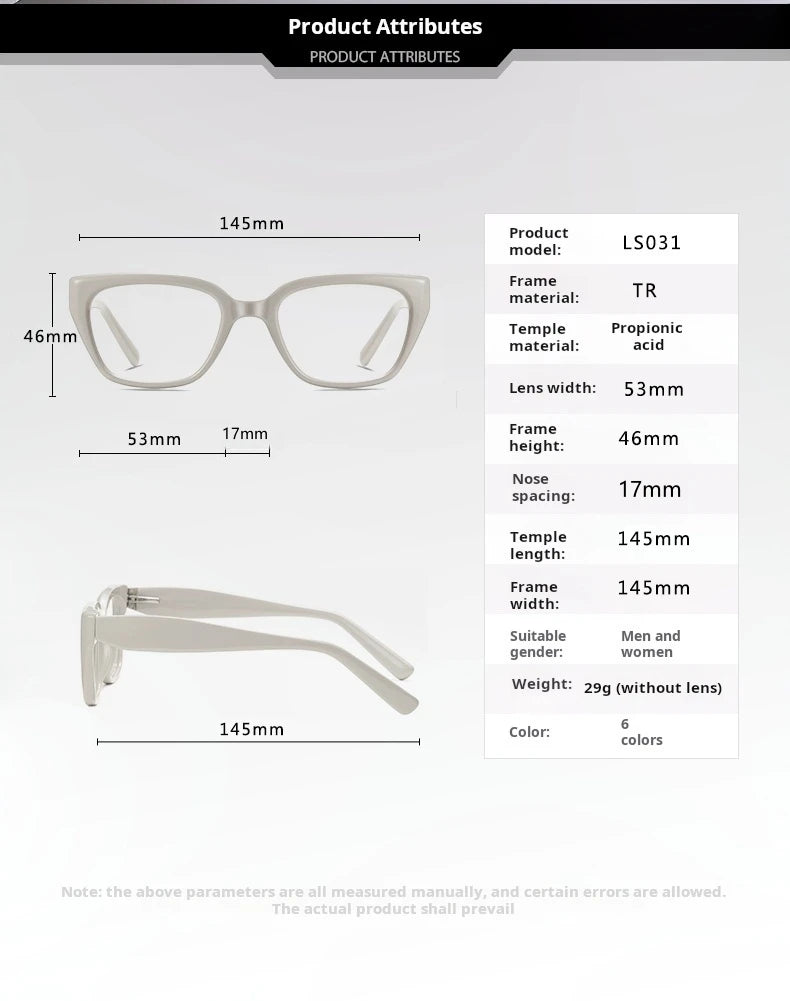 Yimaruili Women's Full Rim Square Cat Eye Tr 90 Alloy Eyeglasses 70314