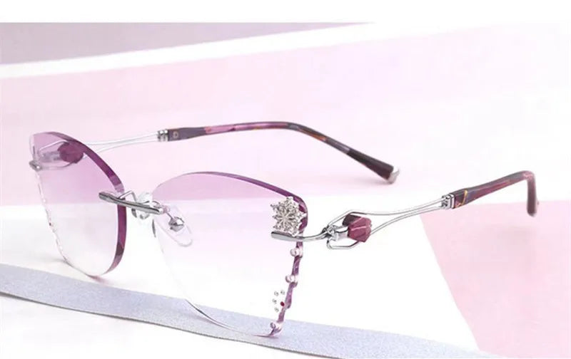 Chashma Ottica Women's Rimless Round Butterfly Titanium Eyeglasses 88032 Rimless Chashma Ottica Silver-Purple  