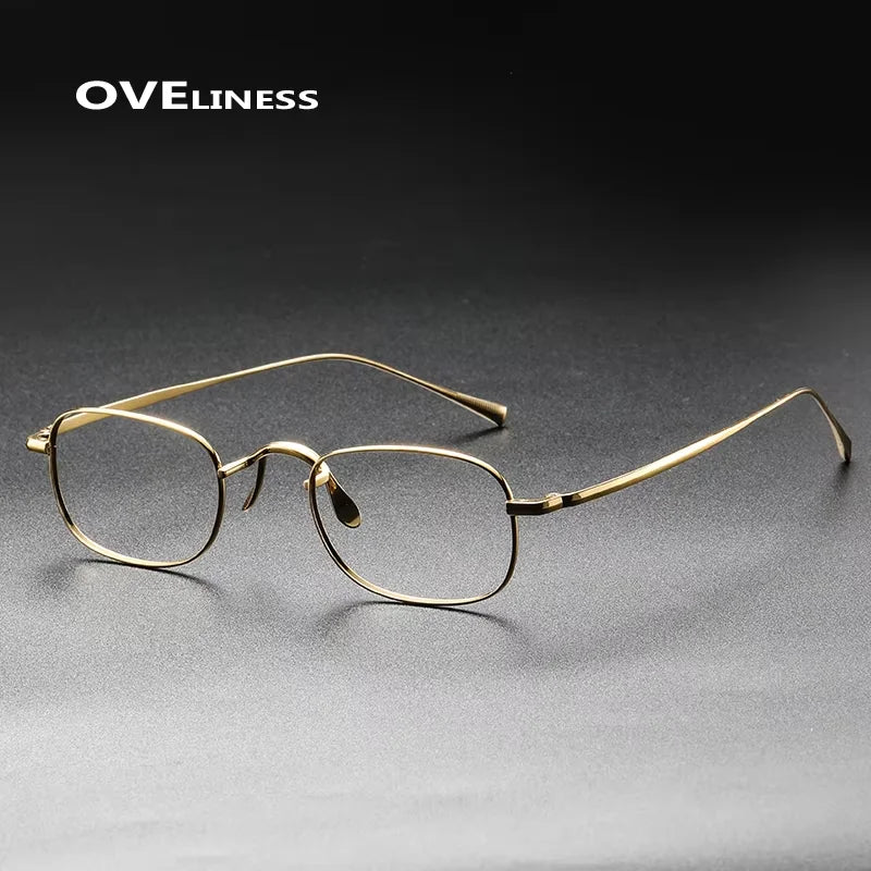 Oveliness Unisex Full Rim Small Square Titanium Eyeglasses 41065 Full Rim Oveliness gold