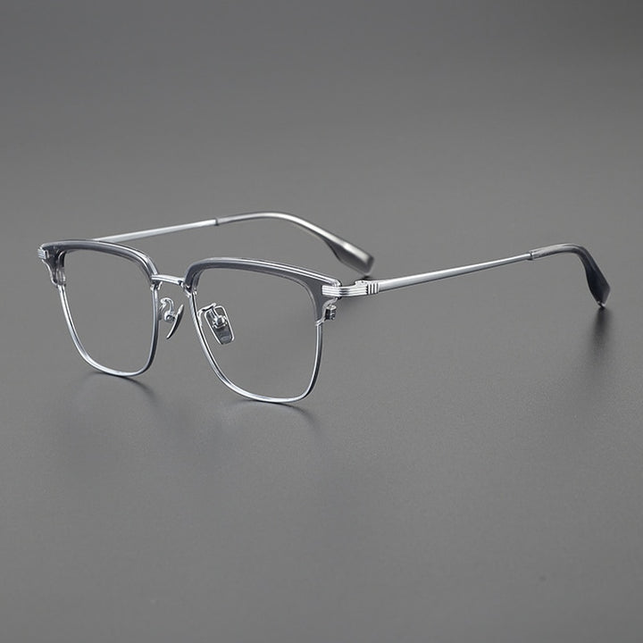 Gatenac Men's Full Rim Big Square Titanium Eyeglasses Gxyj1079 Full Rim Gatenac Gray  
