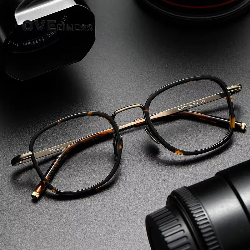 Oveliness Unisex Full Rim Square Acetate Titanium Eyeglasses 314522 Full Rim Oveliness