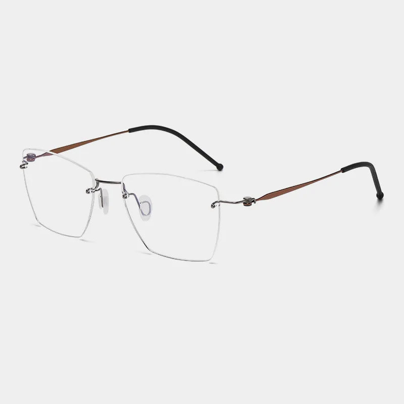 Hdcrafter Unisex Rimless Polygon Square Titanium Eyeglasses 5938 Rimless Hdcrafter Eyeglasses Gun-Tea  