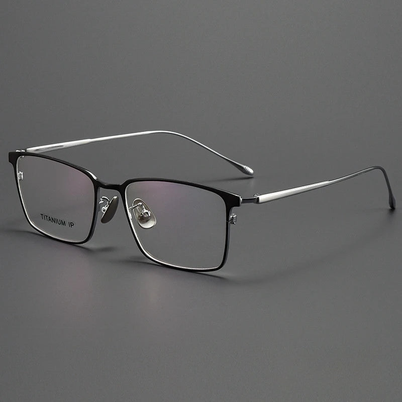 Yimaruili Men's Full Rim Square Titanium Eyeglasses Y0955 Full Rim Yimaruili Eyeglasses Black Silver  