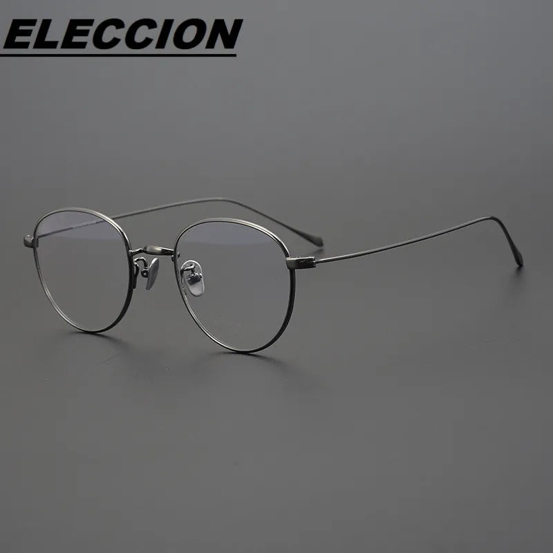 Eleccion Unisex Full Rim Round Oval Titanium Eyeglasses 41905 Full Rim Eleccion Gray