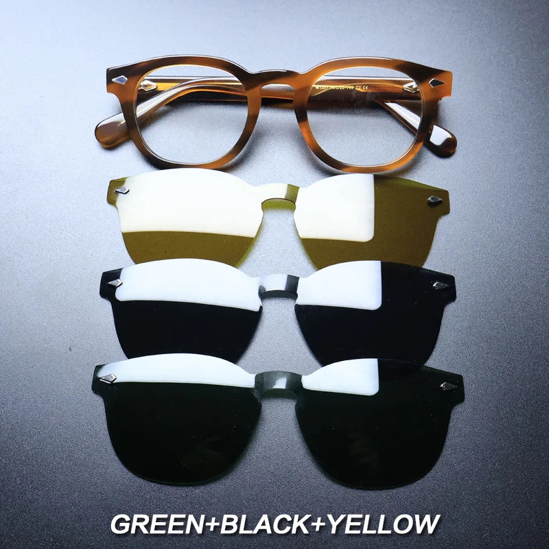 Gatenac Unisex Full Rim Round Acetate Optional Clip On Sunglasses 1237 Clip On Sunglasses Gatenac Turtle 3 Clips  