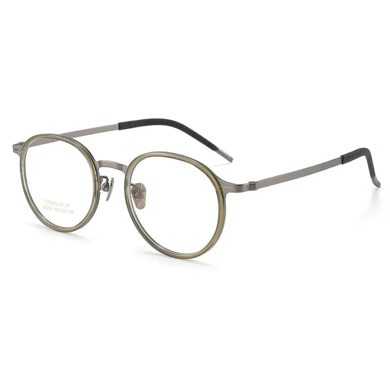 Gatenac Unisex Full Rim Oval Round Acetate Titanium Eyeglasses 226006 FuzWeb