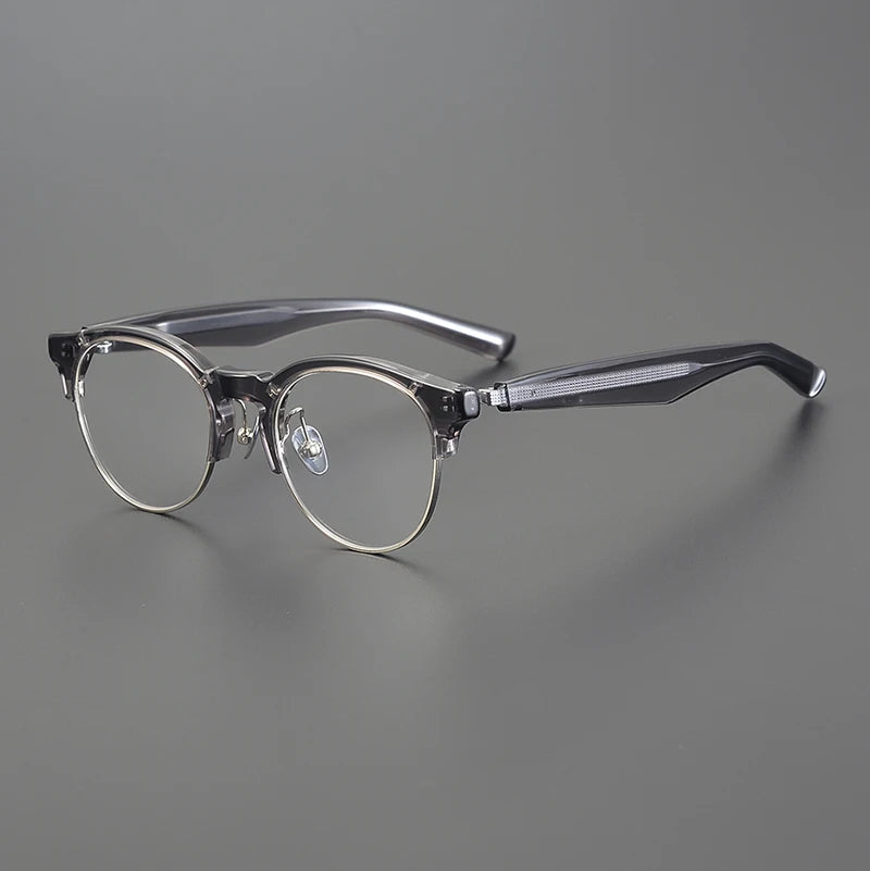 Black Mask Unisex Full Rim Round Brow Line Acetate Eyeglasses 41192 Full Rim Black Mask Gray  