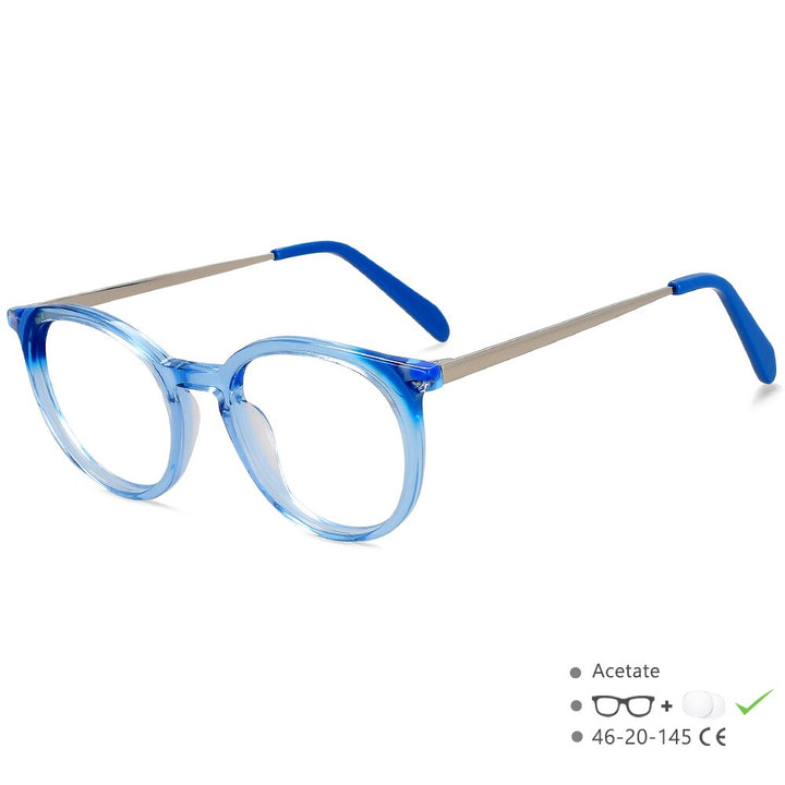 CCspace Unisex Full Rim Small Round Acetate Eyeglasses 55912 Full Rim CCspace Blue China 