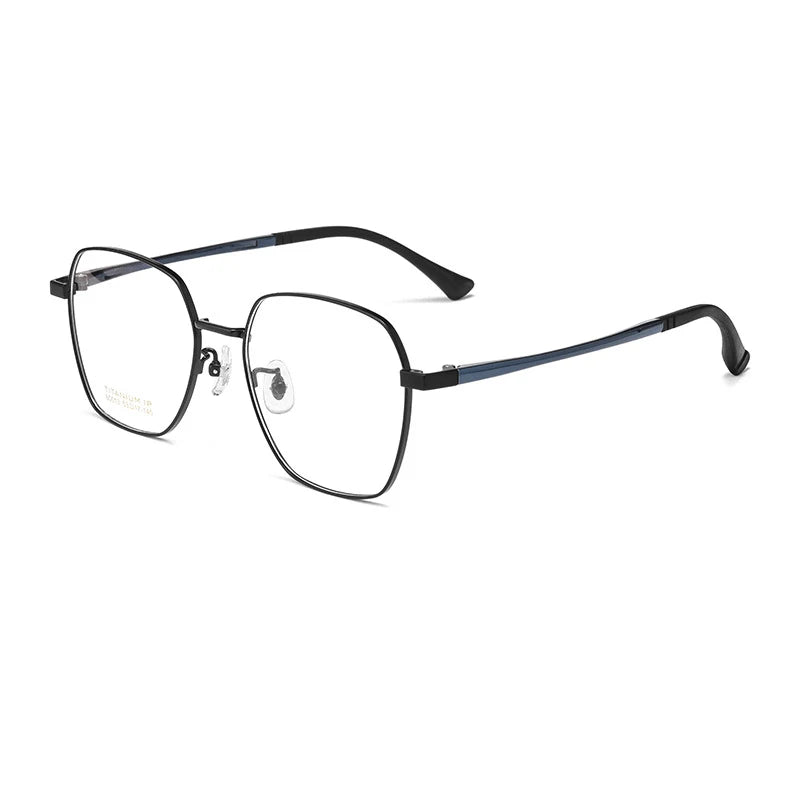 Hotochki Women's Full Rim Polygon Oval Titanium Eyeglasses 98013 Full Rim Hotochki black