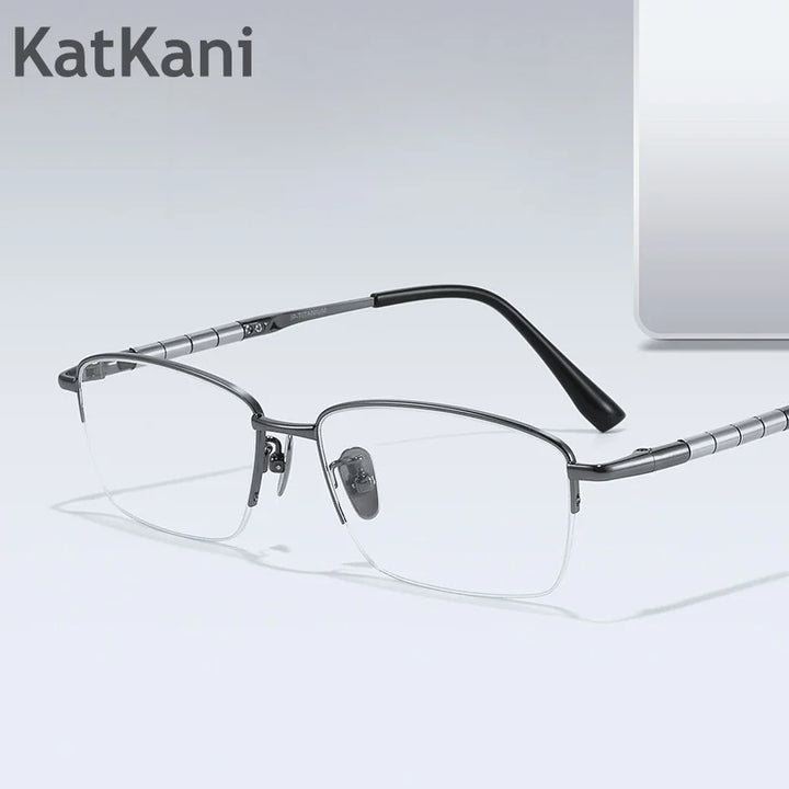 KatKani Men's Semi Rim Square Titanium Eyeglasses 98279 Semi Rim KatKani Eyeglasses   