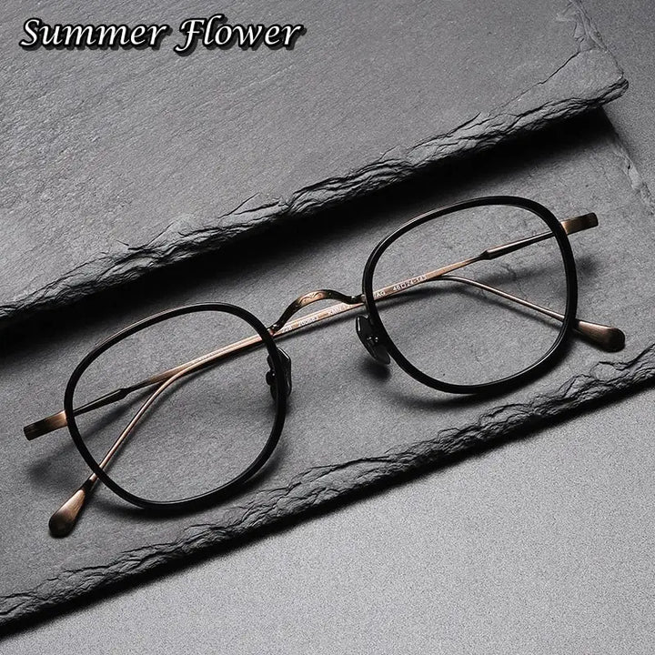Summer Flower Women's Full Rim Square Acetate Titanium Eyeglasses 137141