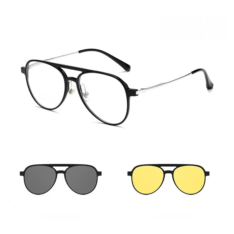 Yimaruili Women's Full Rim Round Tr 90 Titanium Eyeglasses Clip On Sunglasses 930077