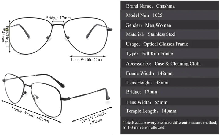 Chashma Ottica Unisex Full Rim Oval Steel Eyeglasses Clip On Sunglasses 102544