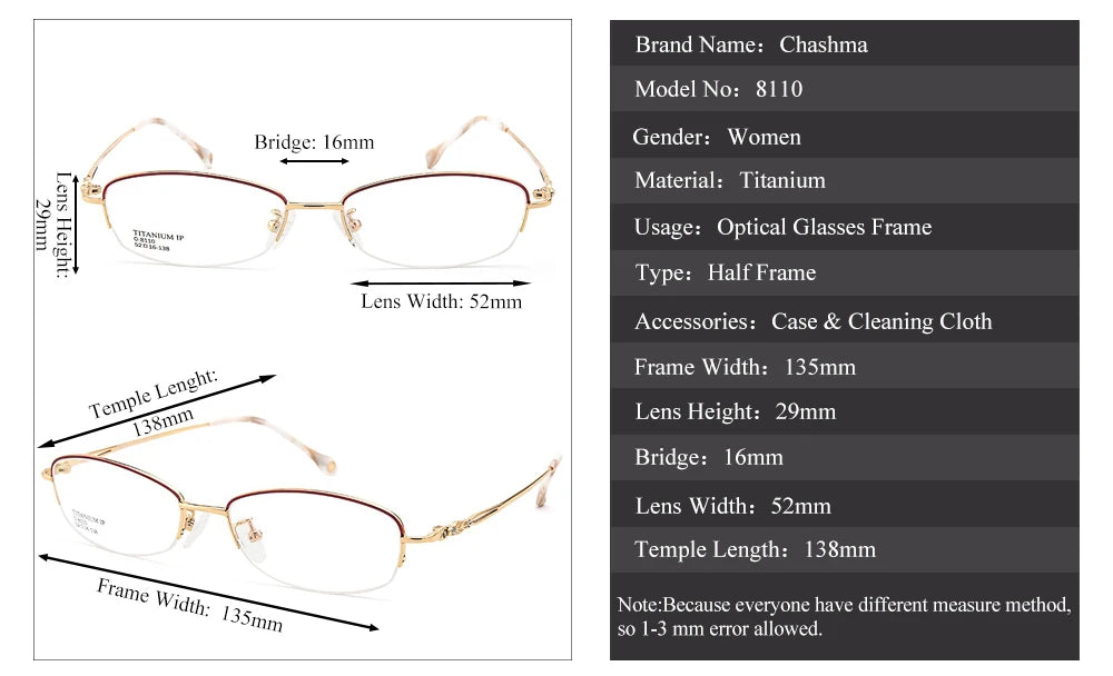 Chashma Women's Semi Rim Oval Square Titanium Eyeglasses 48110