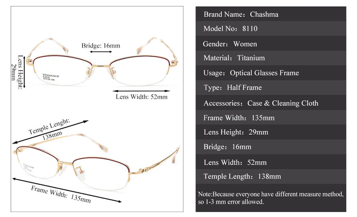 Chashma Women's Semi Rim Oval Square Titanium Eyeglasses 48110