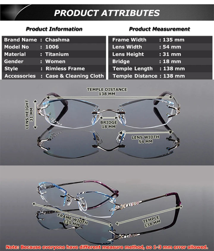 Chashma Ochki Women's Rimless Oval Square Titanium Eyeglasses 961006