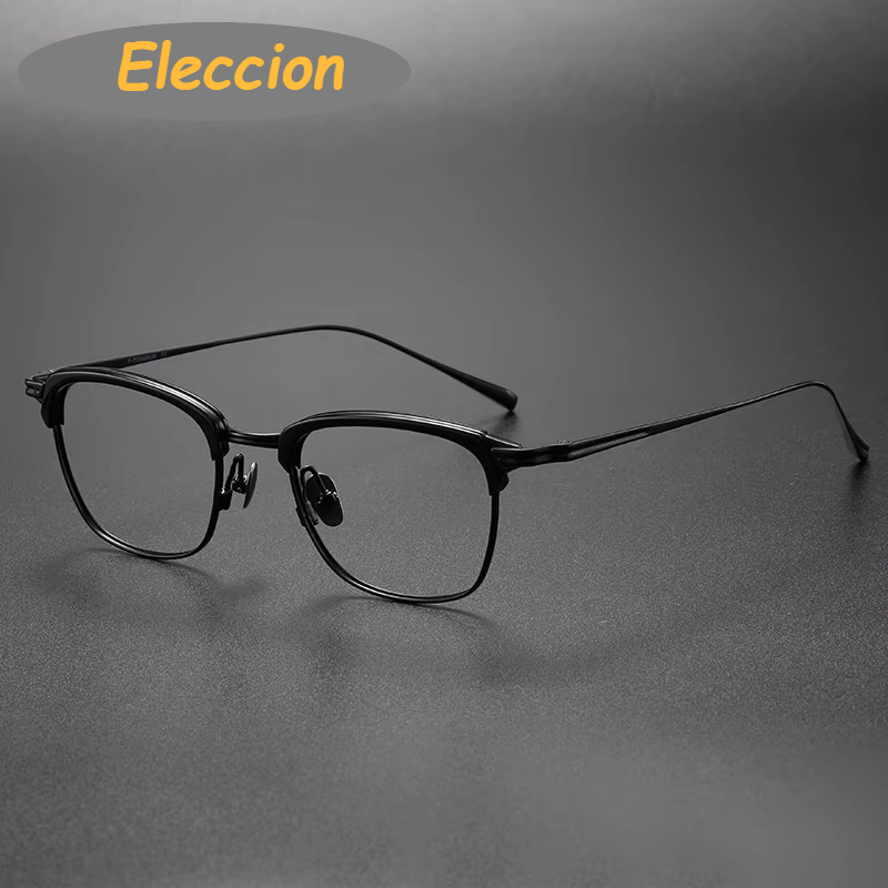 Eleccion Unisex Full Rim Square Titanium Acetate Eyetglasses 94226 Full Rim Eleccion Black