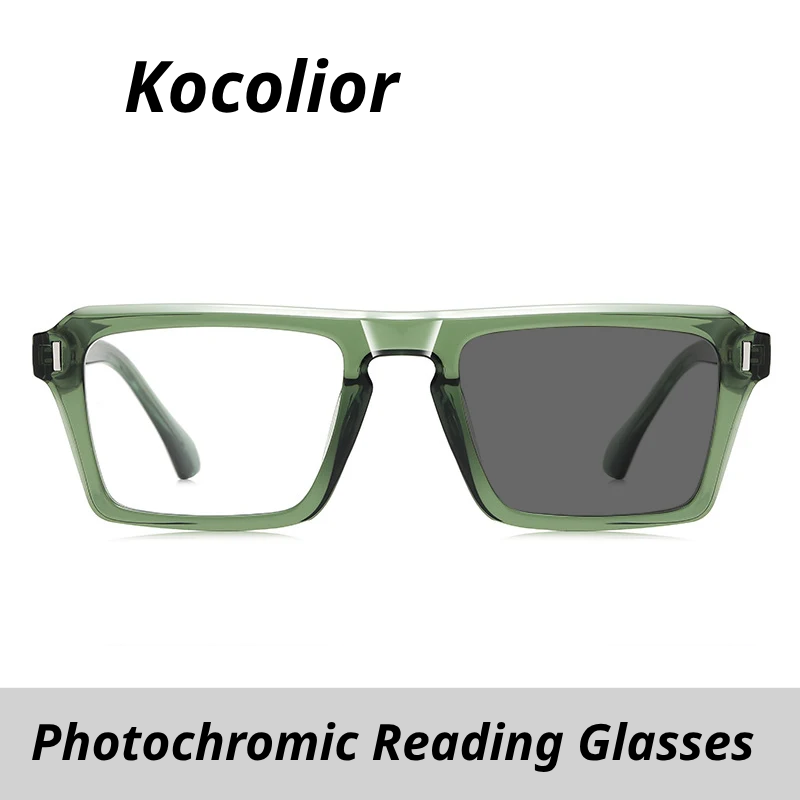 Kocolior Unisex Full Rim Square Brow Line Acetate Photochromic Reading Glasses 511049