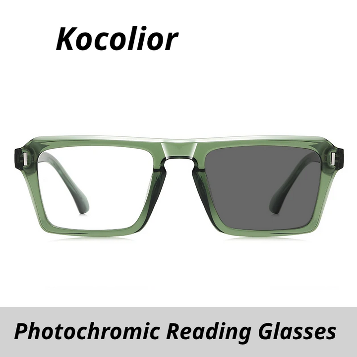 Kocolior Unisex Full Rim Square Brow Line Acetate Photochromic Reading Glasses 511049