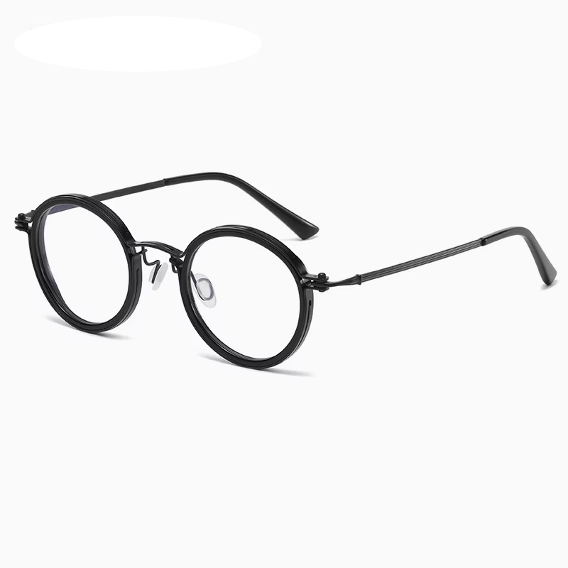 Eleccion Unisex Full Rim Round Acetate Titanium Eyeglasses 945860 Full Rim Eleccion Black