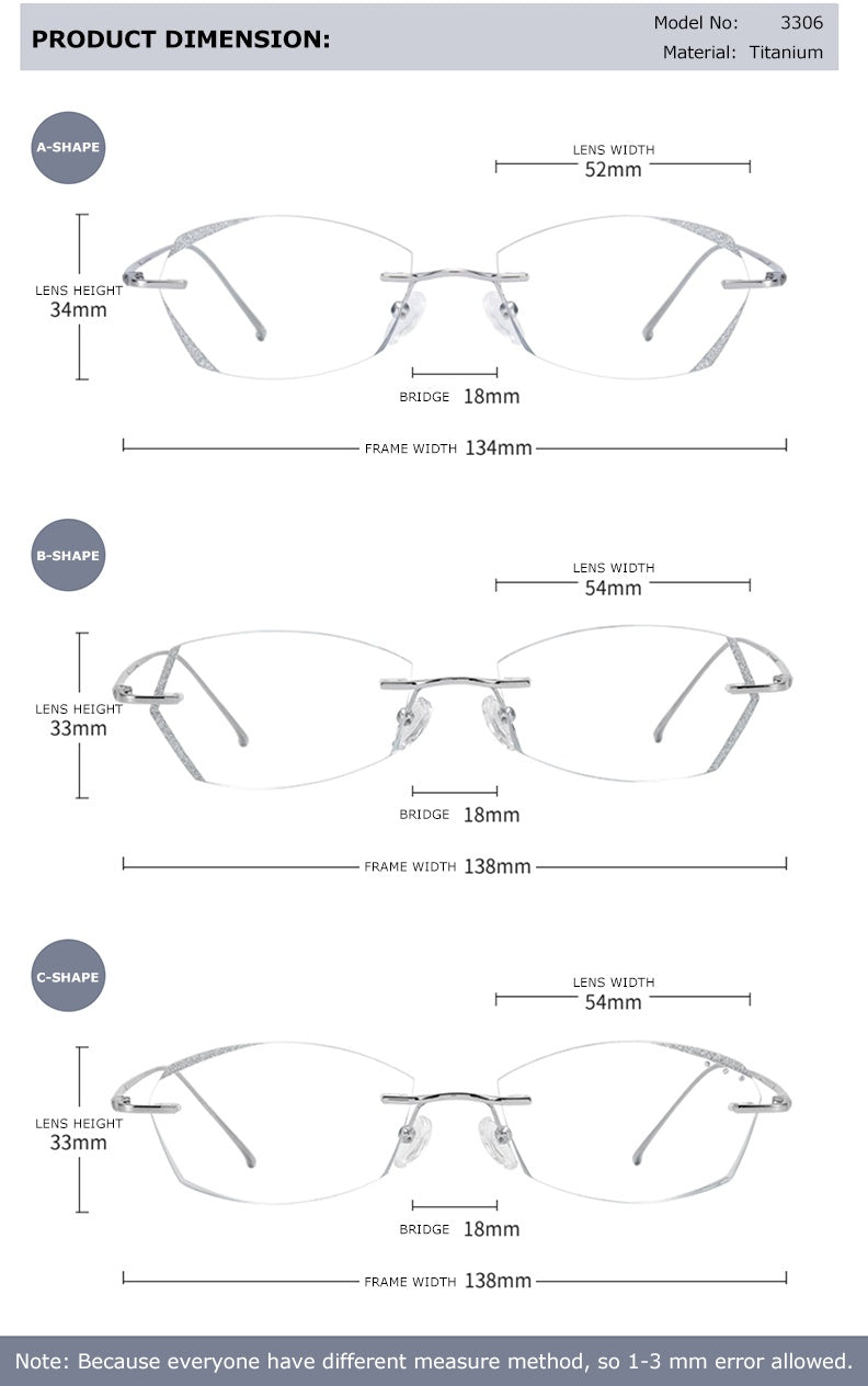 Chashma Unisex Rimless Diamond Cut Titanium Frame Custom Lens Eyeglasses 3306.