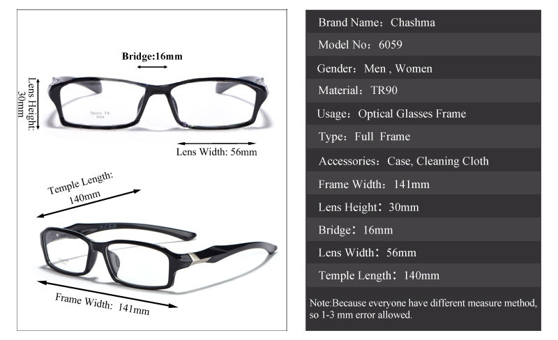 Chashma Mens Full Rim Rectangle Tr 90 Titanium Sport Eyeglasses 6059 — view 1 | Chashma at FuzWeb
