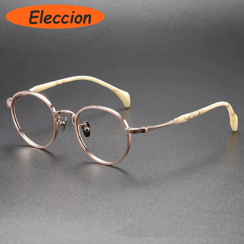 Eleccion Women's Full Rim Round Titanium Eyeglasses 80862 Full Rim Eleccion Pink - Rose Gold