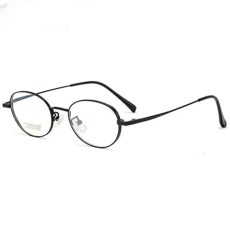 Chashma Ottica Unisex Full Rim Small Round Titanium Eyeglasses 5015 - Black