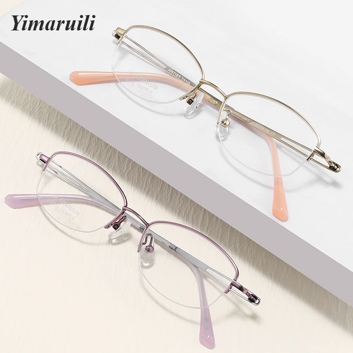 Yimaruili Women's Semi Rim Oval Square Titanium Eyeglasses 74112E