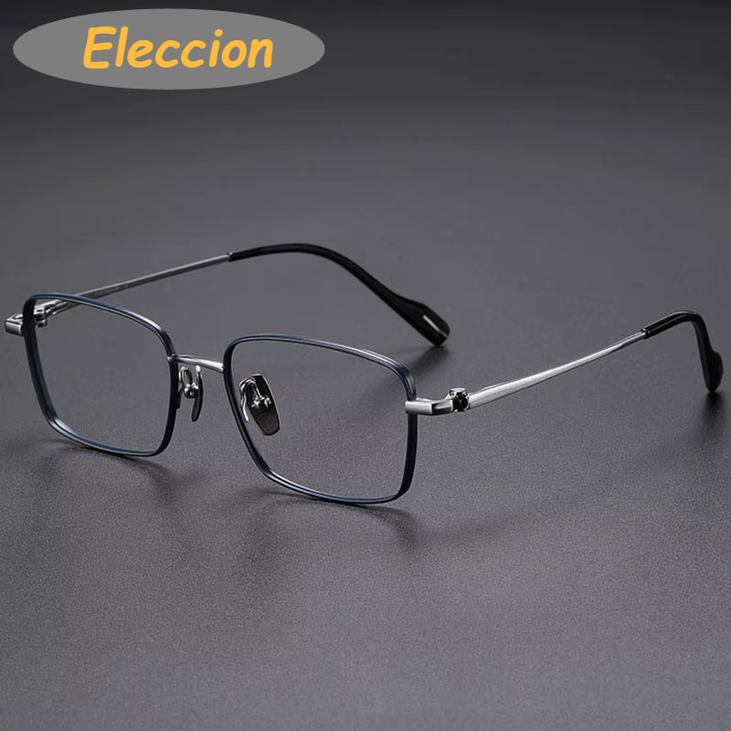 Eleccion Unisex Full Rim Square Titanium Eyeglasses 481015 Full Rim Eleccion Blue - Silver