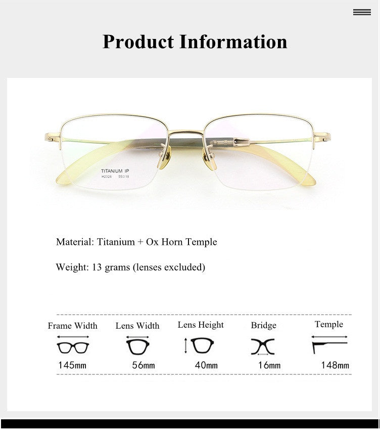 Chashma Ochki Unisex Semi Rim Square Titanium Horn Eyeglasses 312326 — view 1 | Chashma Ochki at FuzWeb