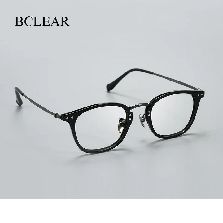 Bclear Unisex Full Rim Square Round Acetate Titanium Eyeglasses 366513