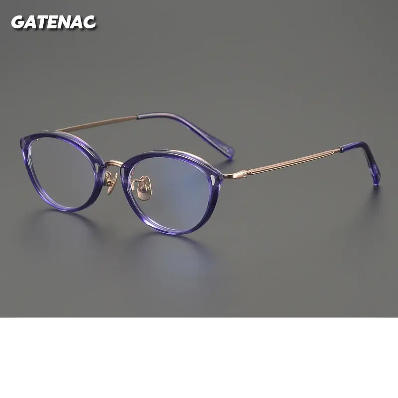 Gatenac Unisex Full Rim Oval Titanium Acetate Eyeglasses 762156 FuzWeb