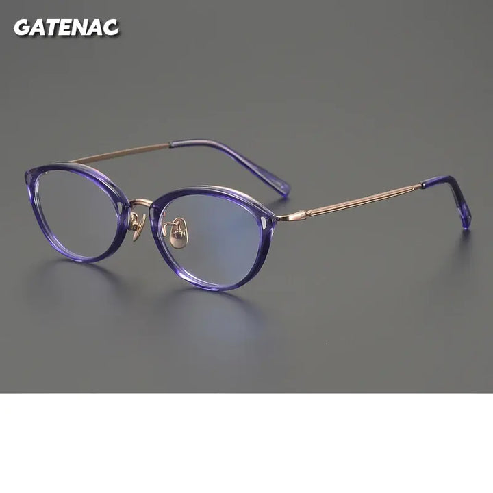Gatenac Unisex Full Rim Oval Titanium Acetate Eyeglasses 762156 FuzWeb