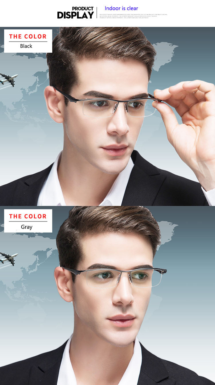 Mens Half Rim Titanium Frame Eyeglasses Photochromic P8011 — view 2 | Bclear at FuzWeb