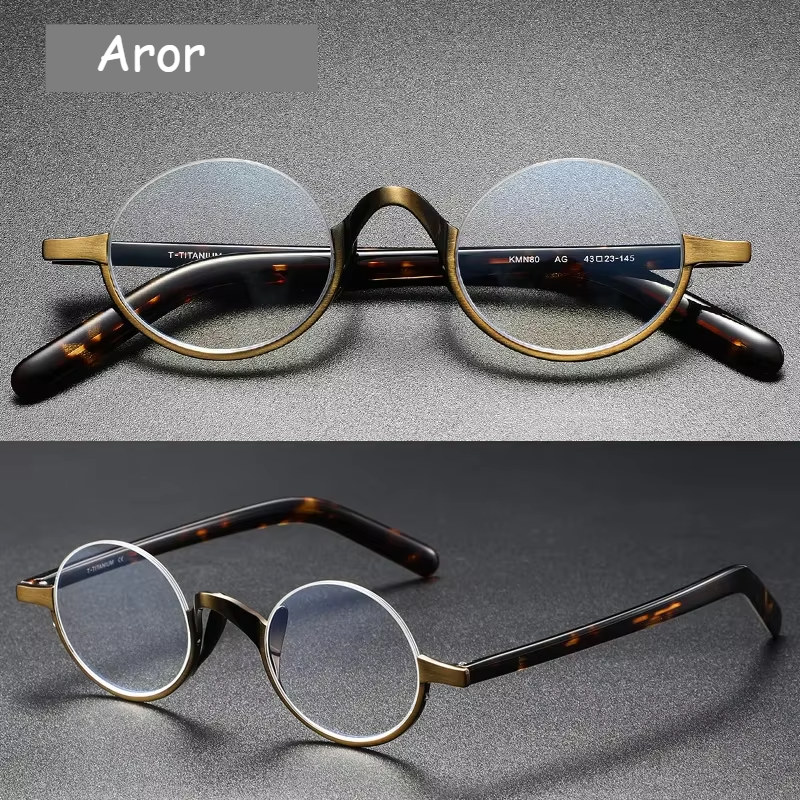 Aror Women's Semi Rim Round Titanium Acetate Eyeglasses 49480