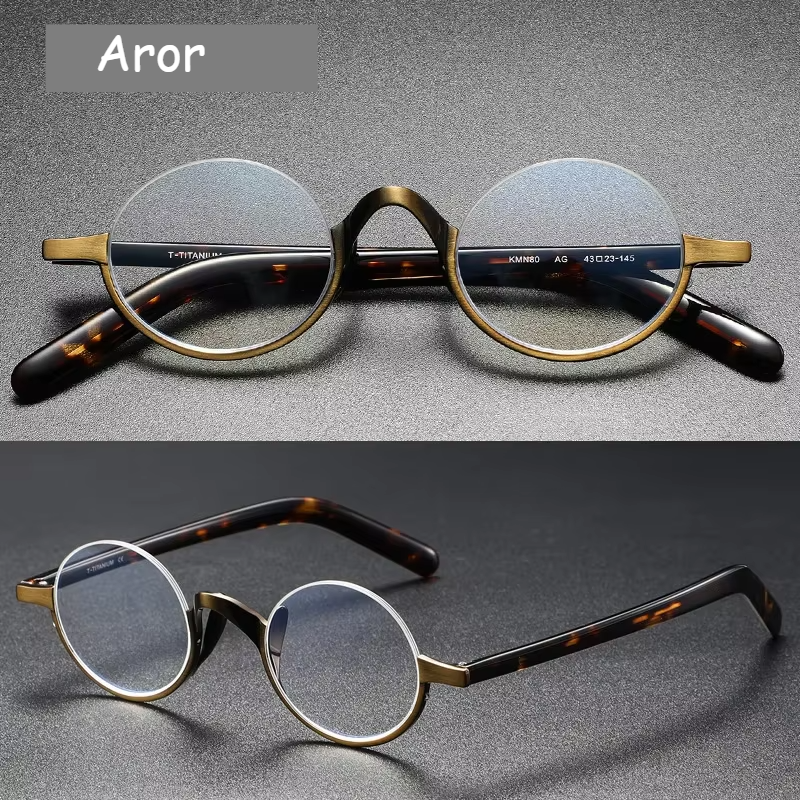 Aror Women's Semi Rim Round Titanium Acetate Eyeglasses 49480 Semi Rim Aror