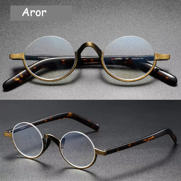 Aror Women's Semi Rim Round Titanium Acetate Eyeglasses 49480