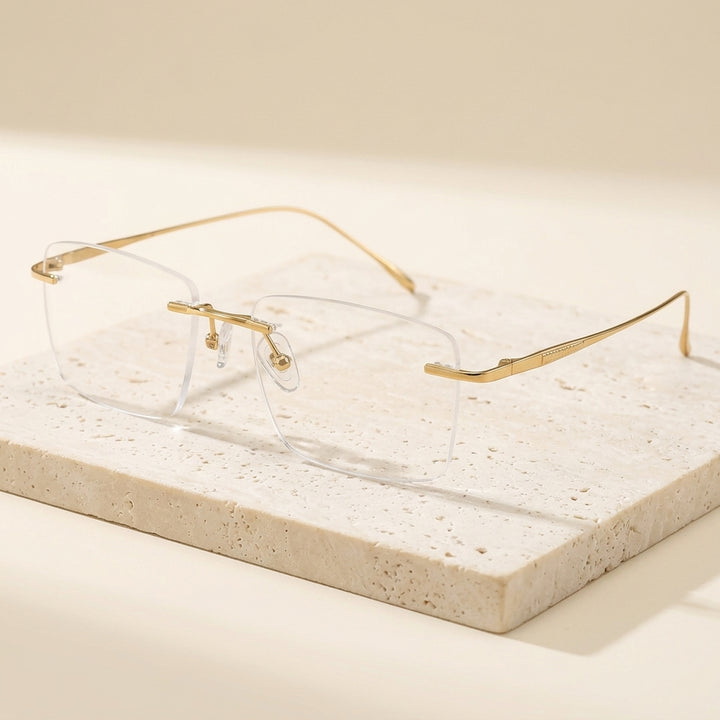 Chashma Ottica Unisex Rimless Square Titanium Eyeglasses 409069 - Gold